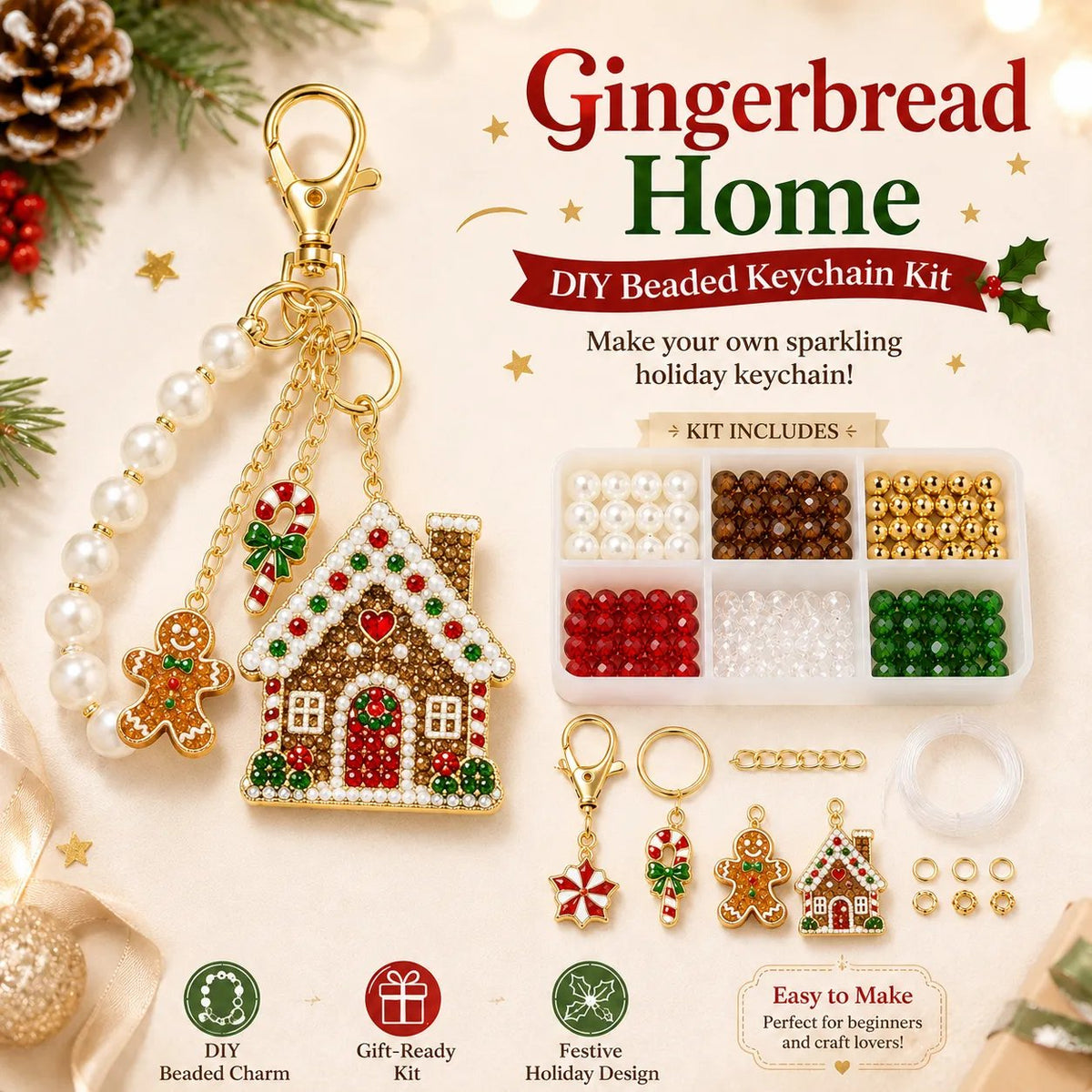 🎄✨ Holiday Bead-It-Yourself Charm Kit – Festive Keychains & Bag Accessories