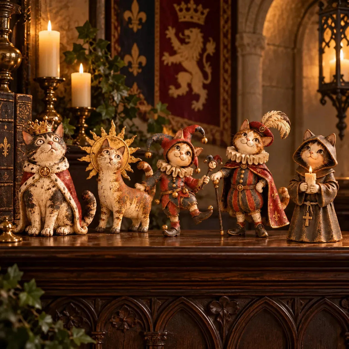 ๐ Medieval Cat Court Figurines | 5 Vintage-Inspired Royal Characters for Shelves, Mantels & Cat Collectors ๐
