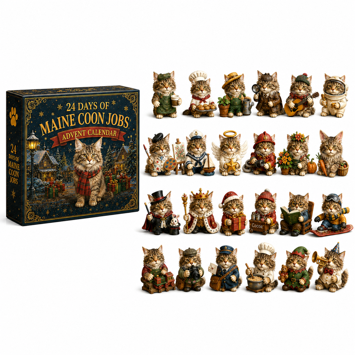 Maine Coon Jobs Advent Calendar 2026 β 24 Days of Unique Collectible Cat Miniatures, Christmas Countdown Gift for Maine Coon & Cat Lovers