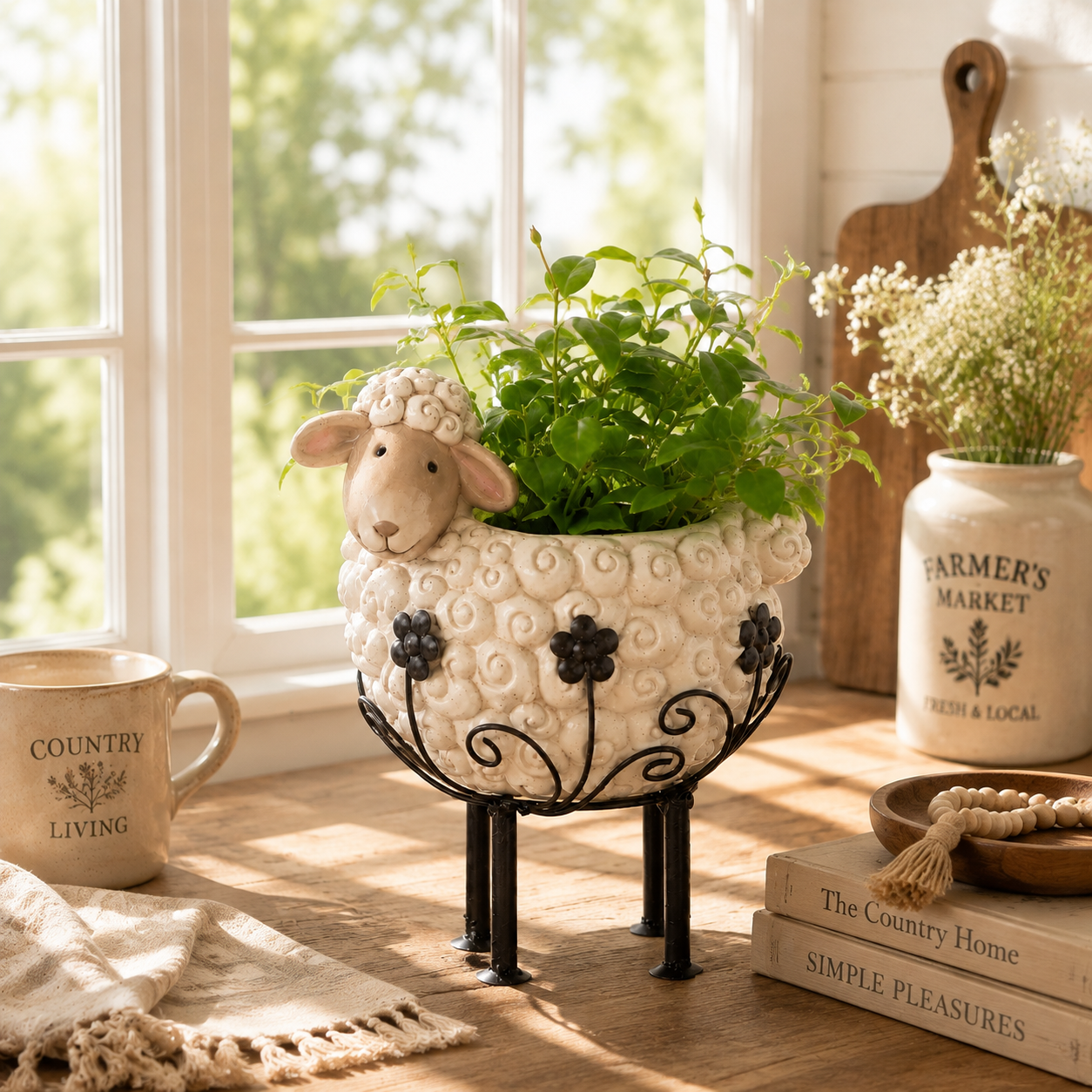 πβ¨Cute Farmhouse Sheep Planter with Iron Stand