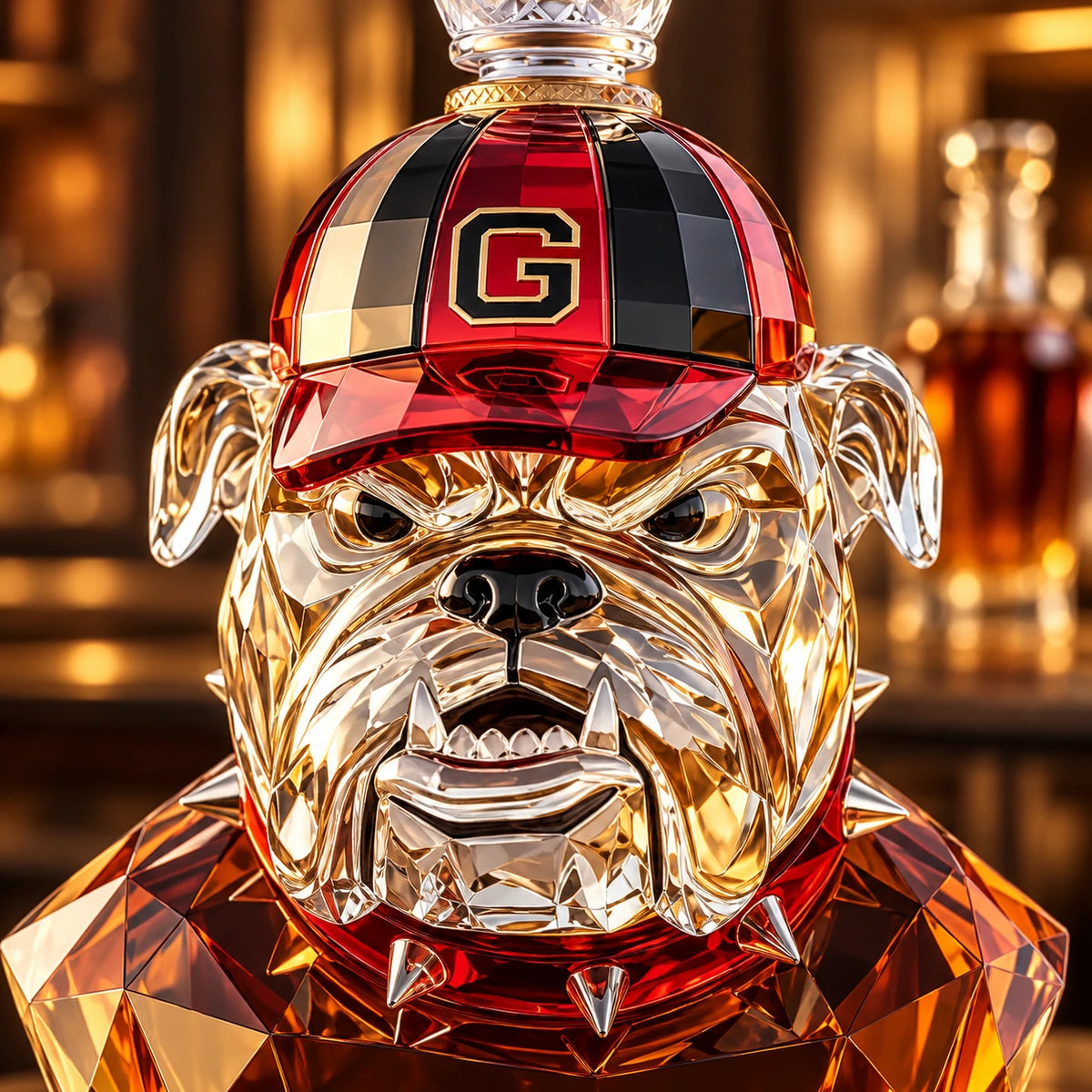 Closeup of bulldog face and faceted details