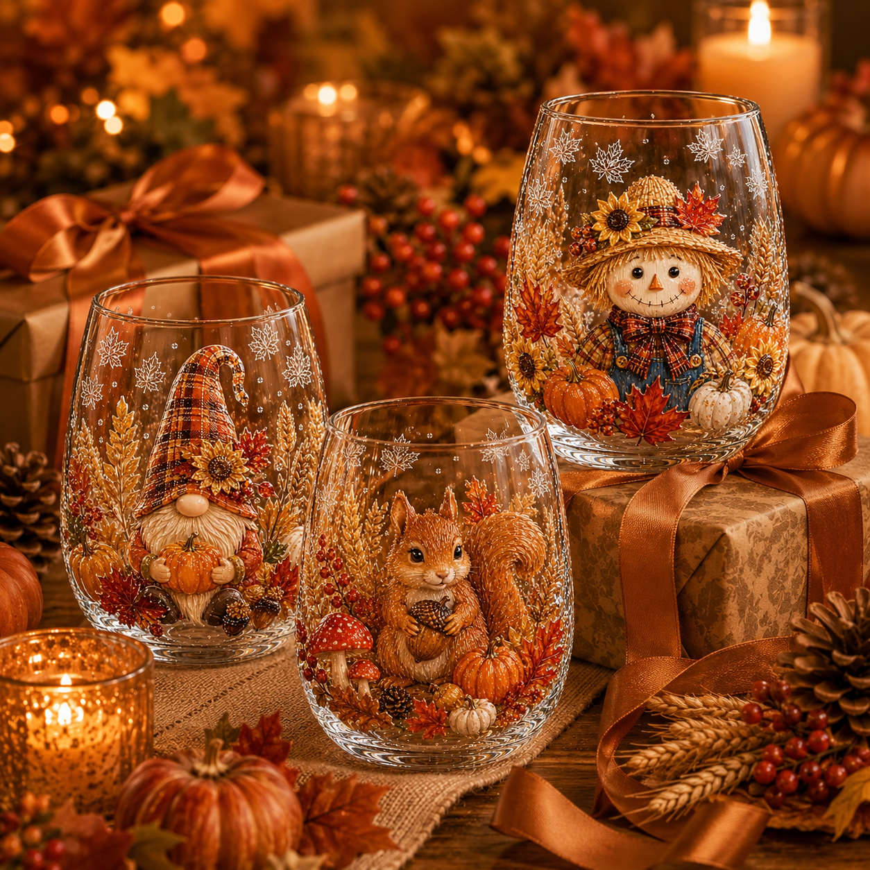 🍂✨Autumn Harvest 3D Glass Cup Gift Set – 6 Festive Designs