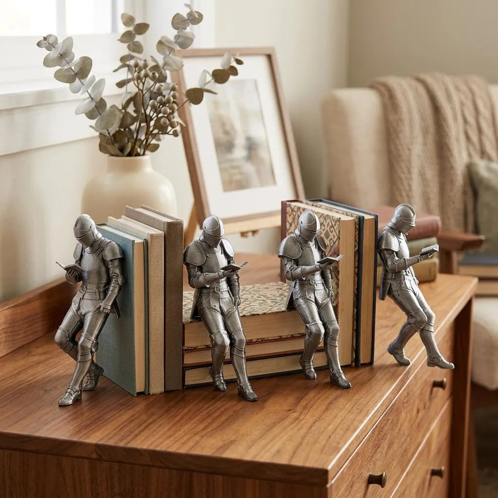 ⚔️ Reading Knight Bookshelf Statue | Medieval Fantasy Bookend Décor