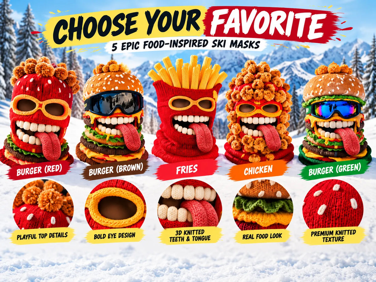 ππ 3D Burger Monster Knit Ski Mask | Warm Full-Face Cover for Ski Trips, Parties & Winter Adventures βοΈ