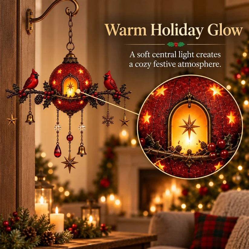 Warm glowing cardinal Christmas ornament