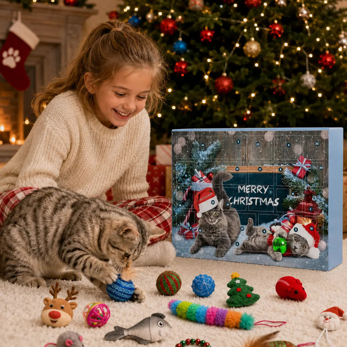 Family enjoying the Christmas cat advent calendar