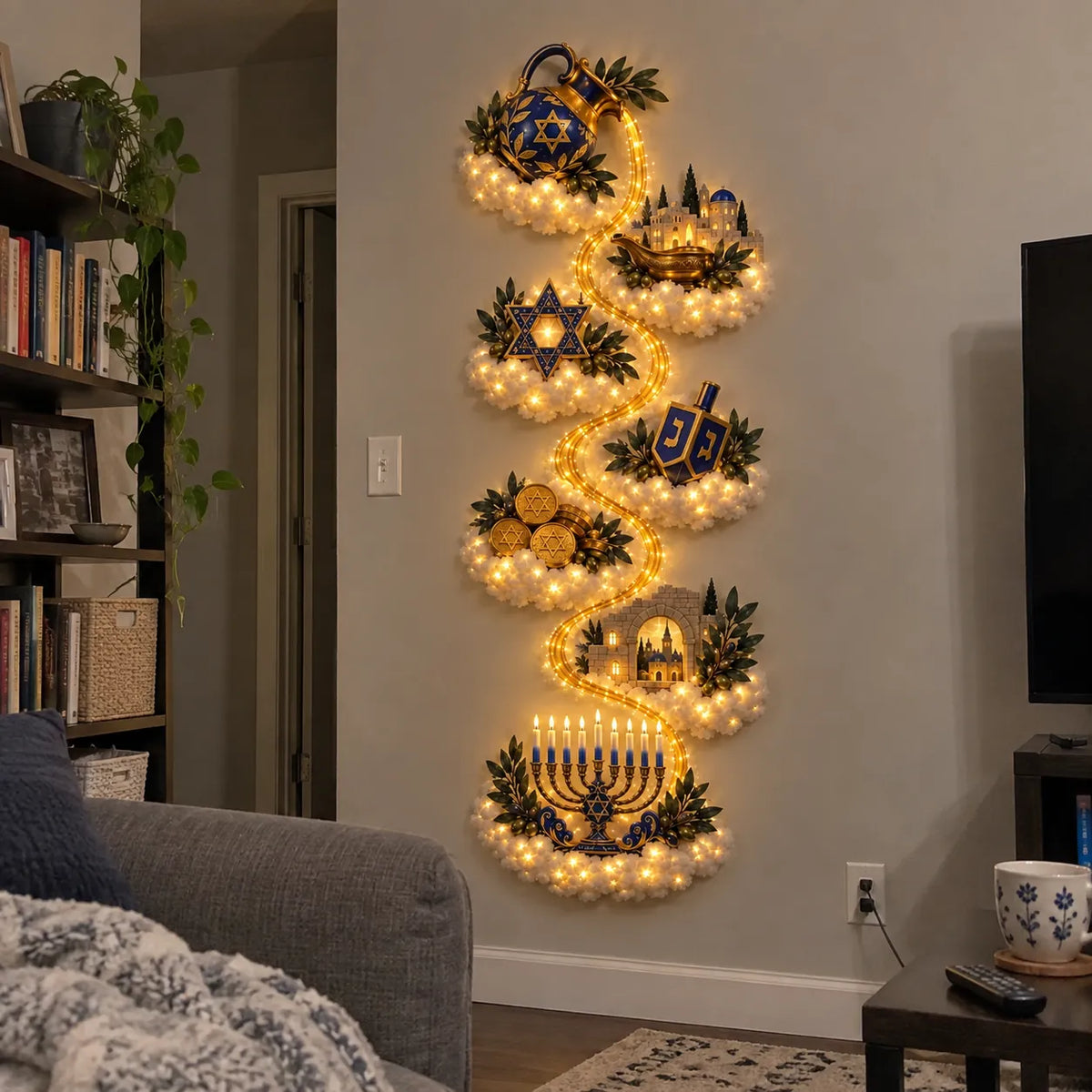 π₯ππ Hanukkah Festival of Lights Wall Decor Collection β 4 Glowing Designs Celebrating Eight Nights of Light β¨