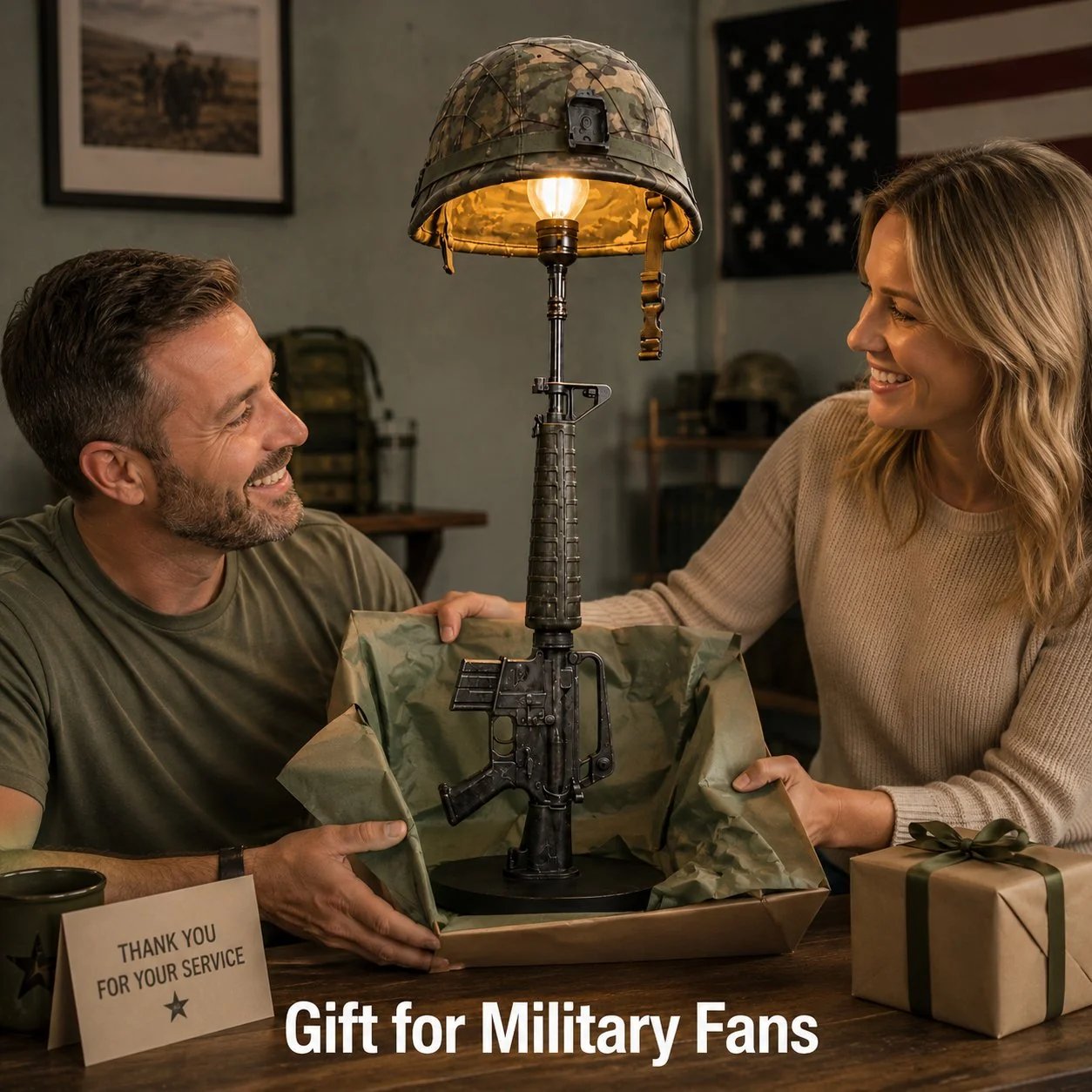 🔫 Tactical Rifle Helmet Table Lamp