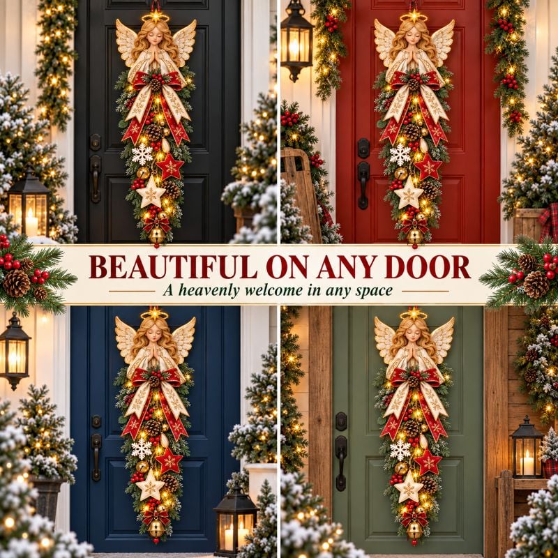 🎉 49% OFF✨👼 Lighted Angel Christmas Door Swag – A Heavenly Holiday Welcome