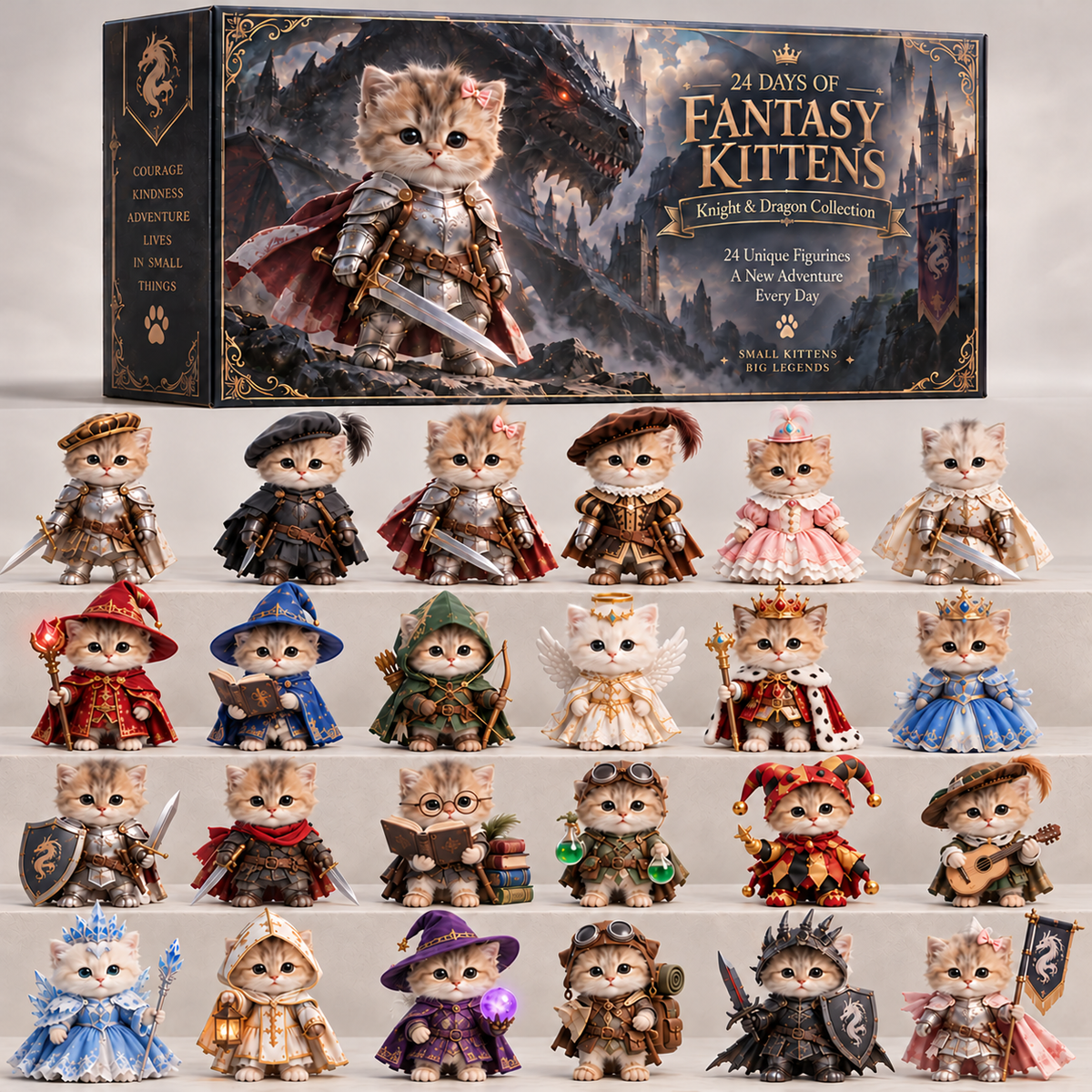 🐉 24 Days of Fantasy Kittens Advent Calendar – Knight & Dragon Collection 🐱