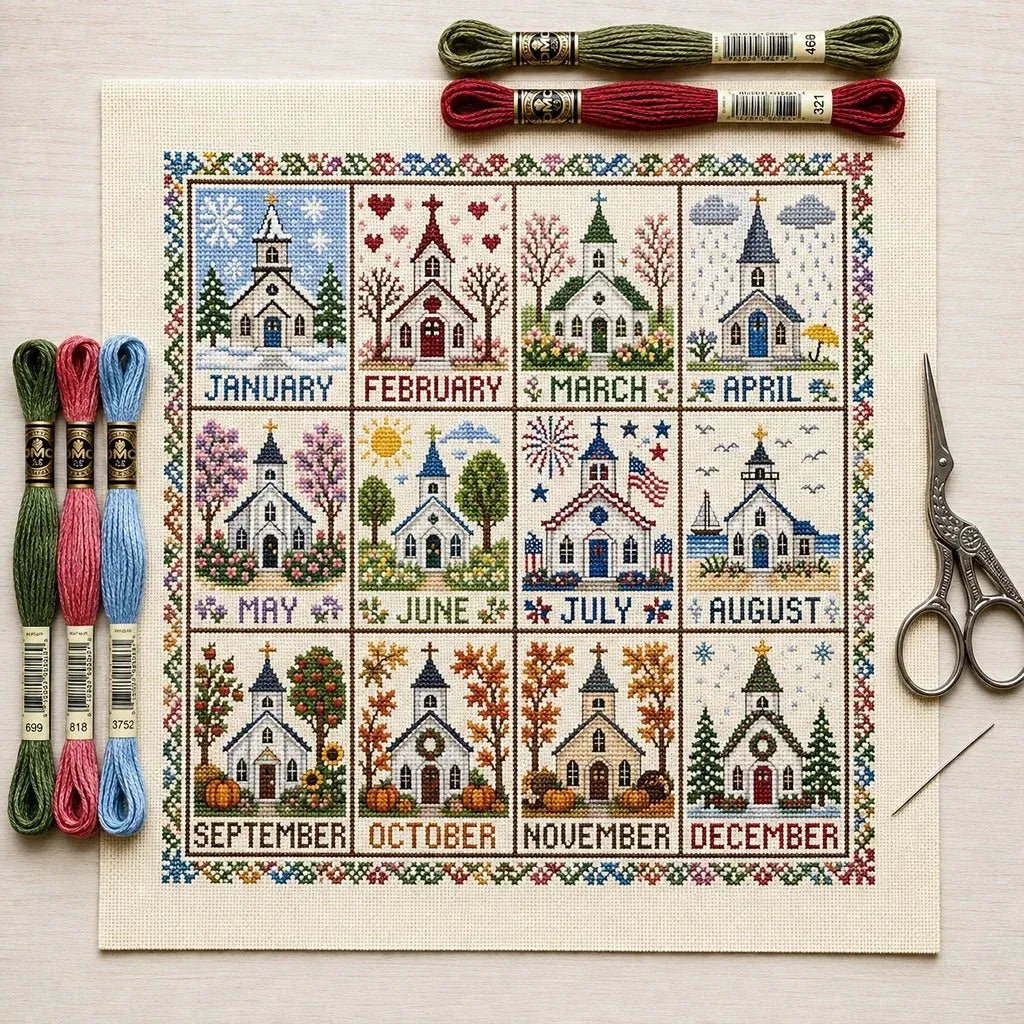 A Year in Stitches โ 12-Month Seasonal Cross Stitch Kit