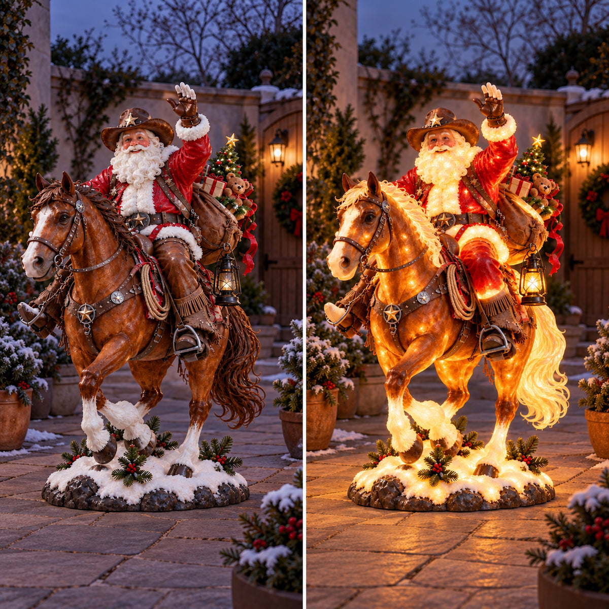 Free shipping today!🔥Last Day 49% OFF-🎅🤠 Western Cowboy Santa on Horse Lighted Christmas Statue | Rustic Ranch Holiday Outdoor Décor