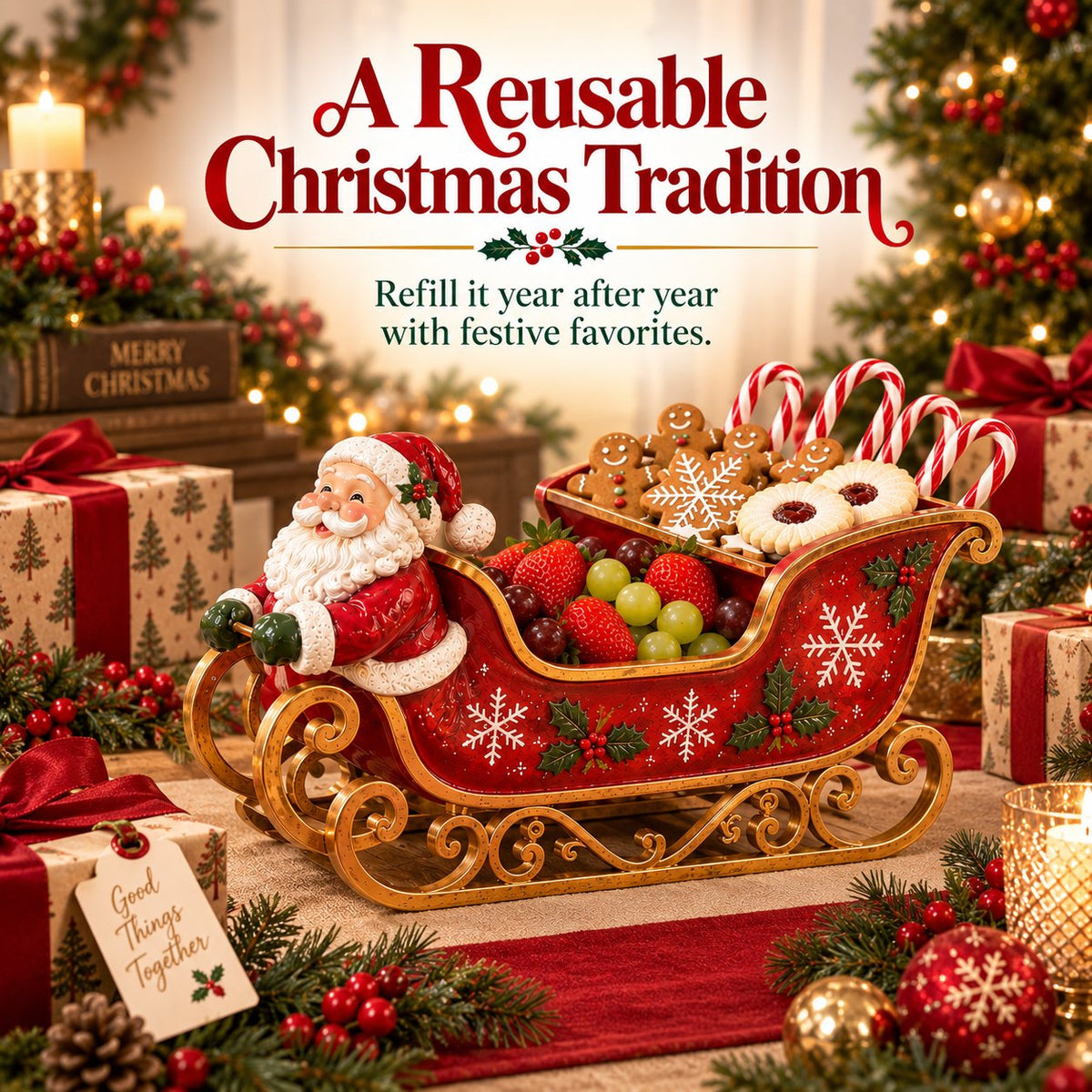 🎅🛷 Santa’s Holiday Treat Sleigh – Festive Serving Tray for Christmas Tables & Parties