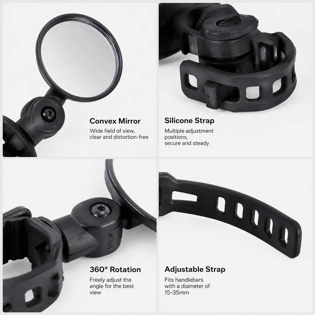 Adjustable Convex Bicycle Rearview Mirror – Shatterproof Clear Handlebar Mirror (1.5-3cm)