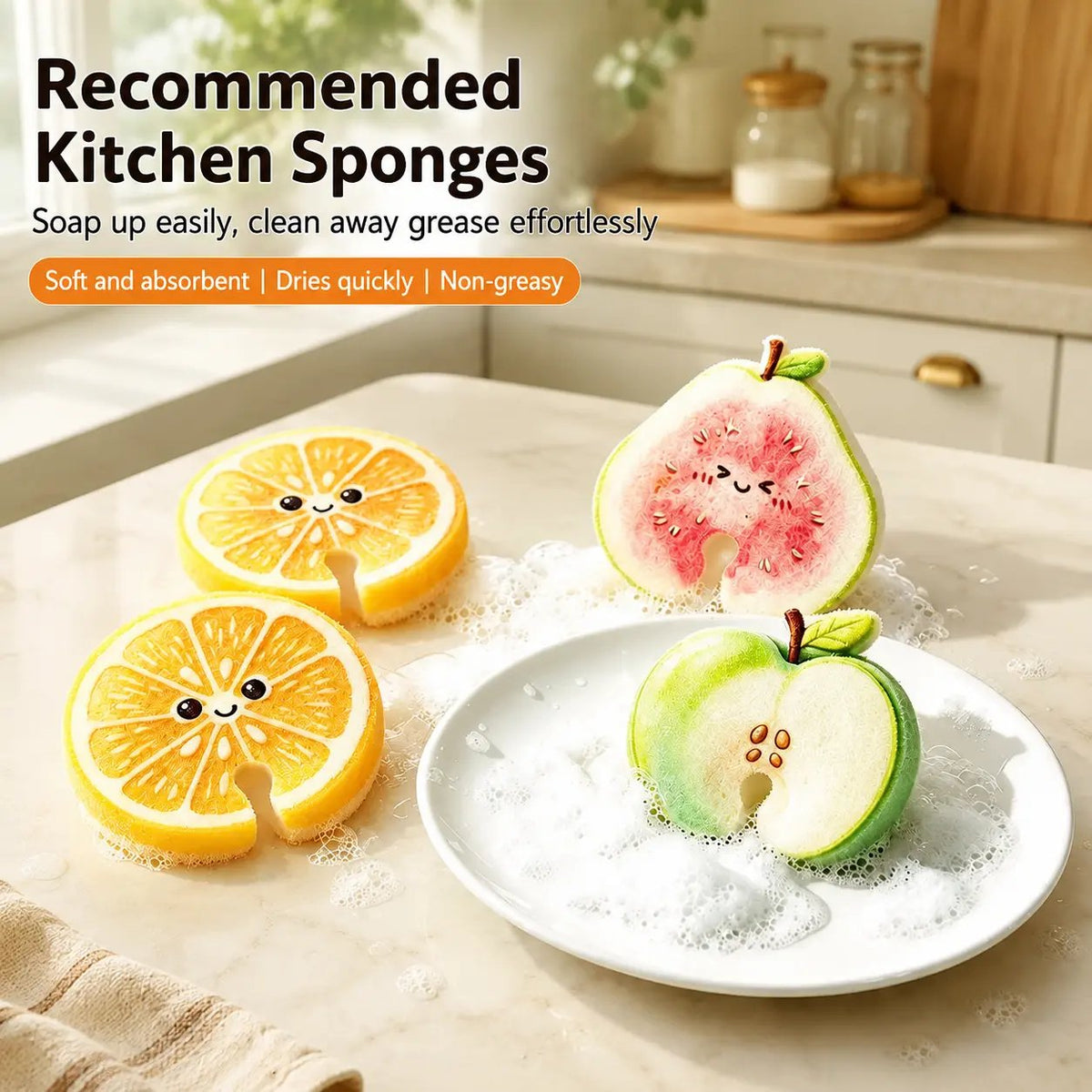 ππ§½ Fruit Pop-Up Cleaning Sponges β 3-Piece Cellulose Kitchen Cleaning Set