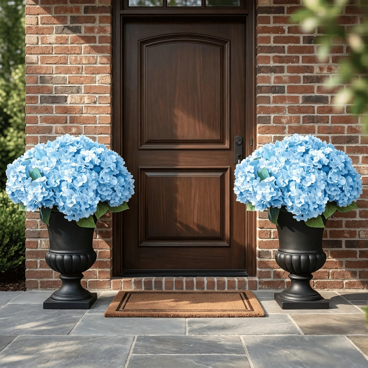 Blue artificial hydrangea flowers