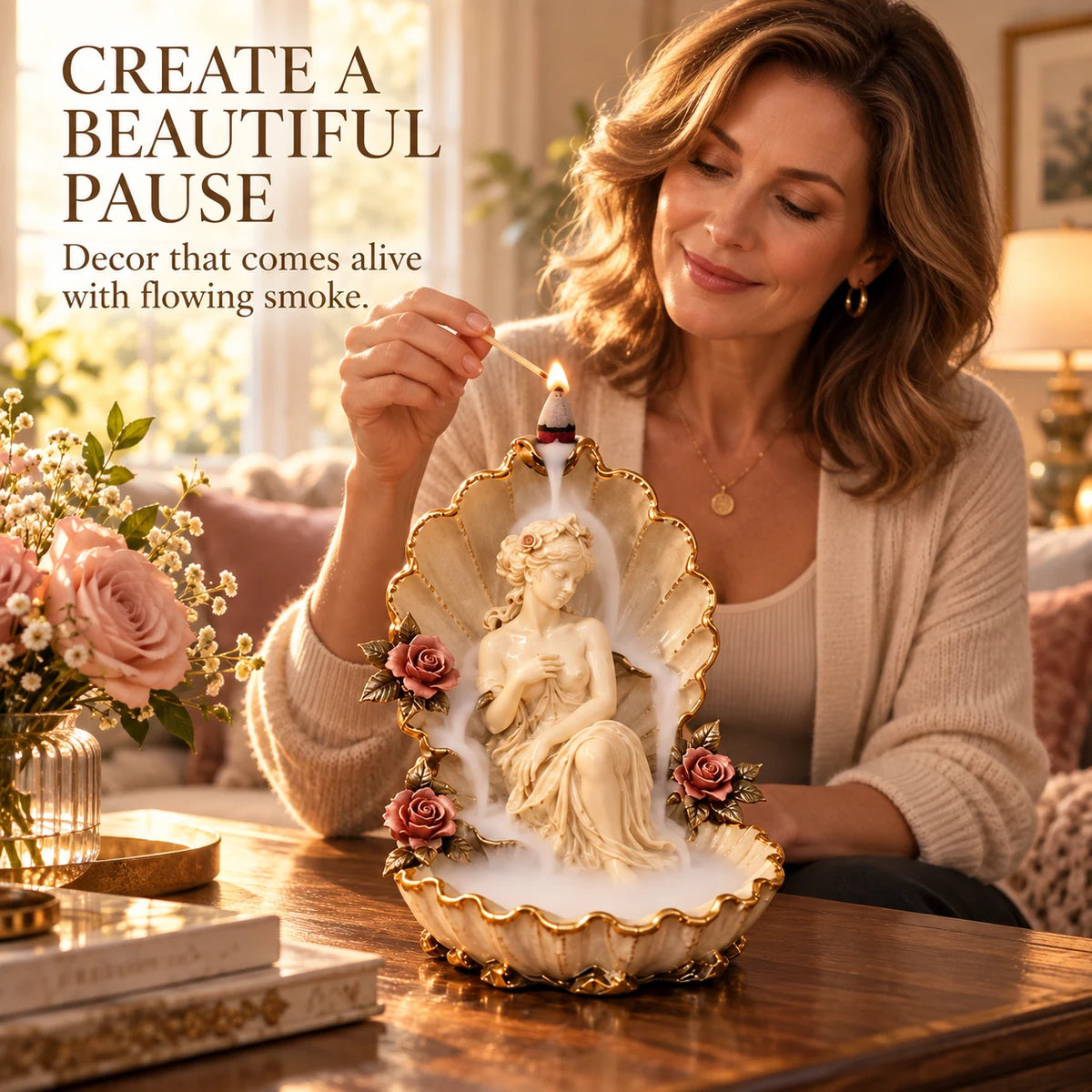 Elegant backflow incense burner creating a calming smoke display