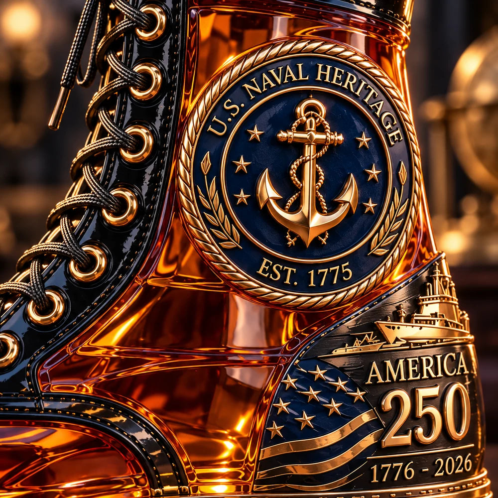 Close-up of navy anchor medallion, ship relief and gold-tone detailing