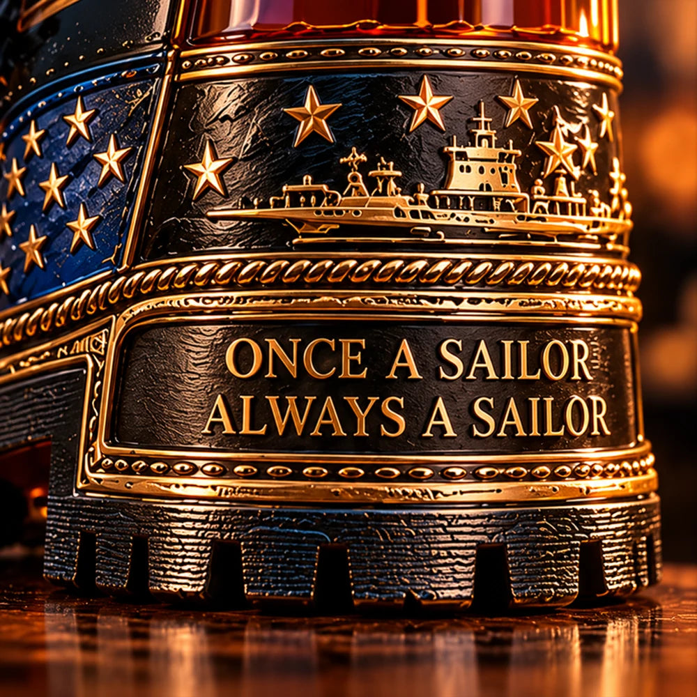 Inscription on the bottle reading Once a Sailor Always a Sailor