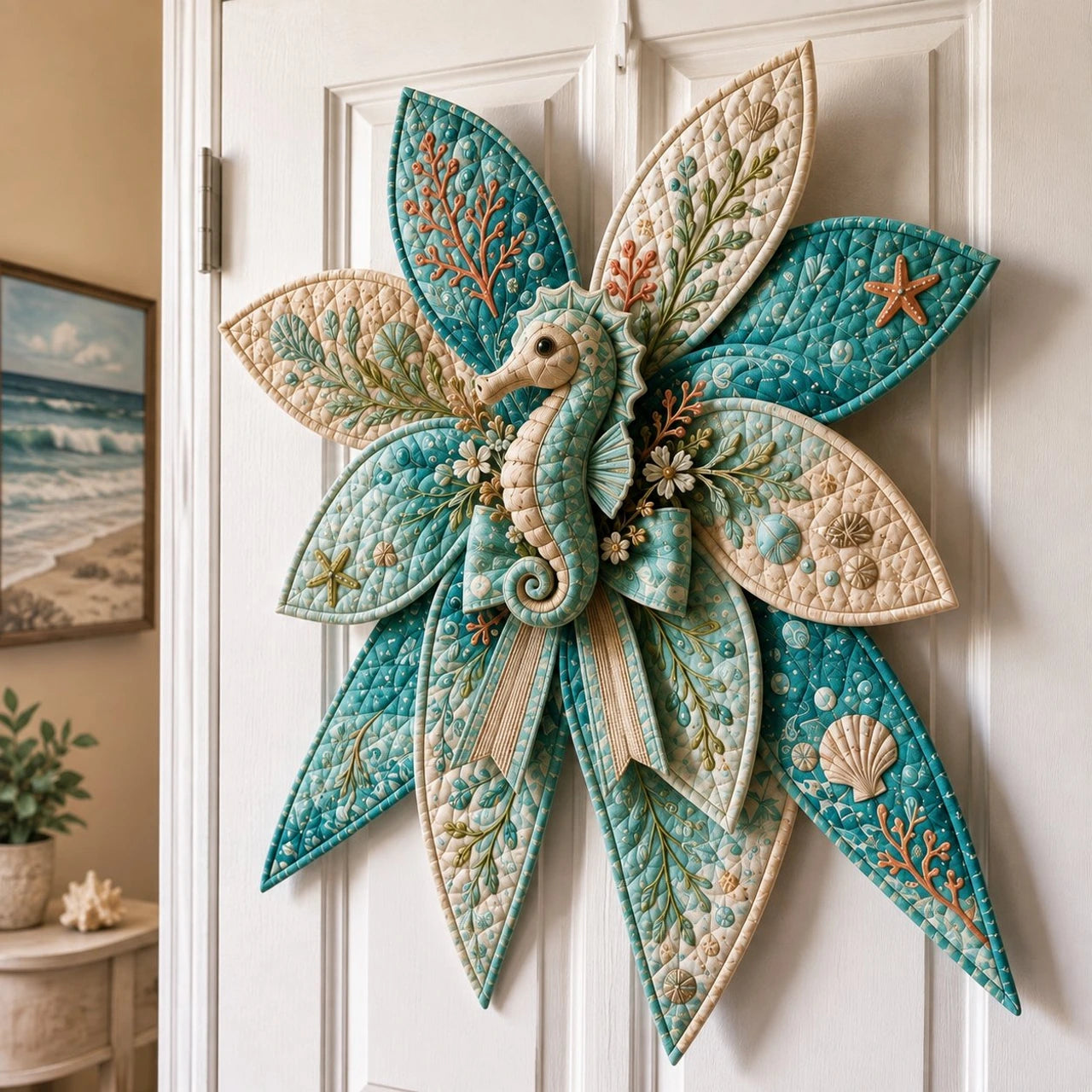 Seahorse quilt bow on door