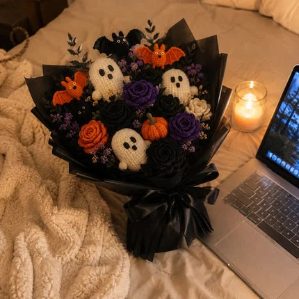 Customer photo of finished spooky crochet bouquet