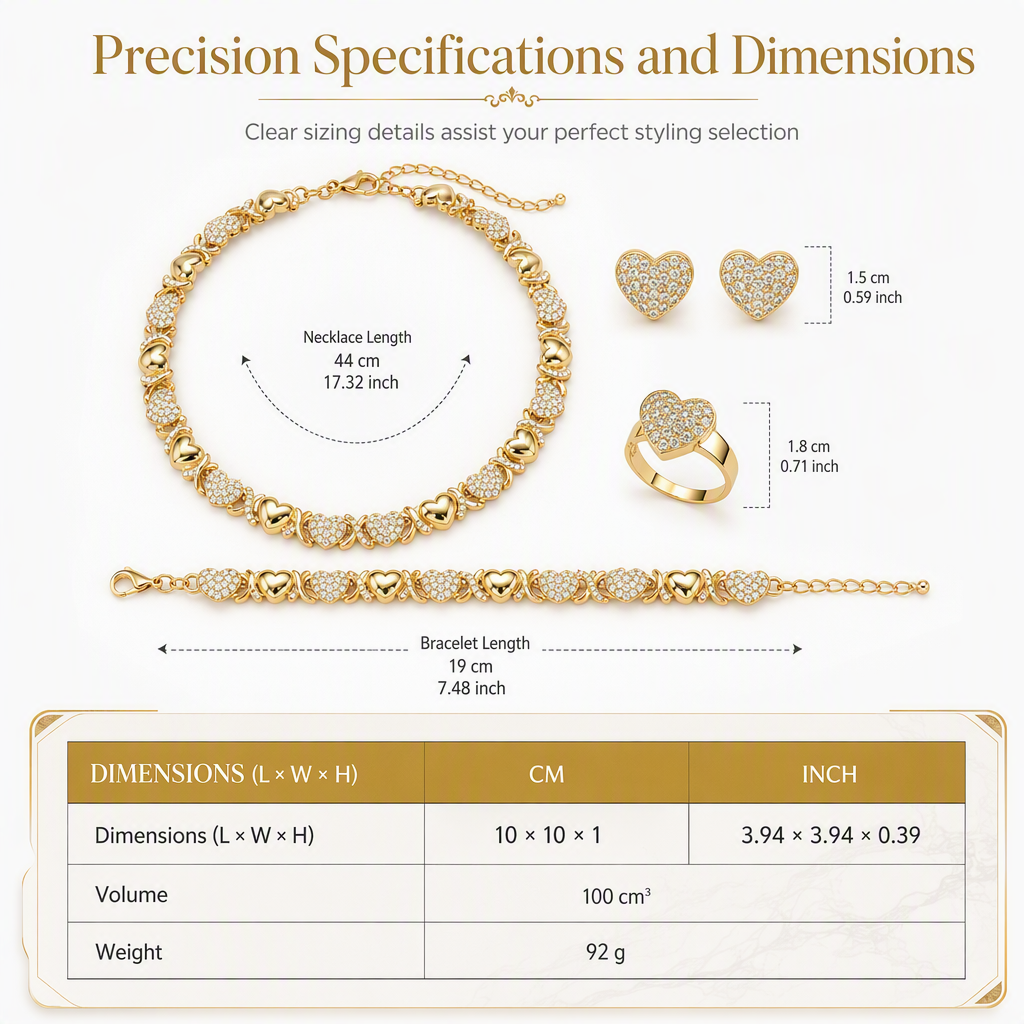π 50% OFF! β¨ Gold Plated Heart Shaped Rhinestone Jewelry 4-Piece Set β Necklace, Earrings, Bracelet & Ring β Brilliant Crystal Shimmer for Red-Carpet Elegance π