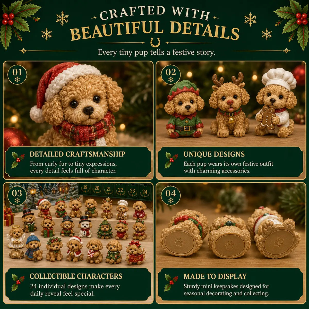 Close details of collectible Christmas Teddy Dogs