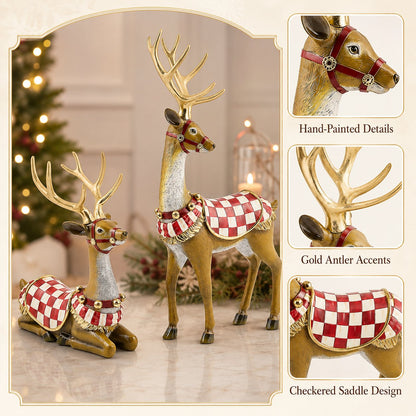 🎄Christmas in July Favorite: Handcrafted Set of 2 Classic Saddle Deer 🎁