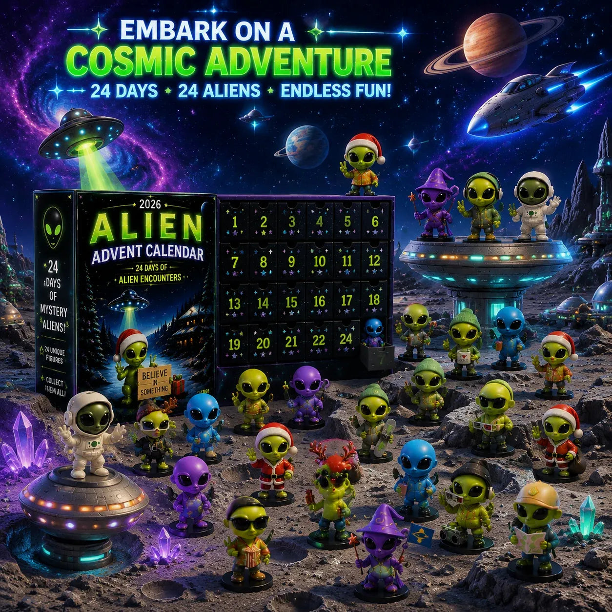 ⏳ Last Day 49% OFF – 👽 24 Days Of Alien Advent Calendar | 24 Unique No-Repeat Collectible Alien Characters for Space Lovers, Kids & Sci-Fi Fans 🚀