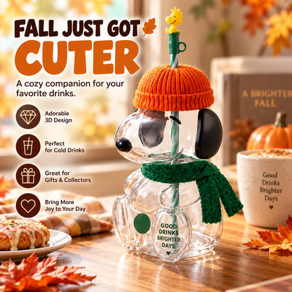 🥤🍂 Cozy Character Glass Tumbler – 3D Cold Drink Cup for Matcha, Coffee & More