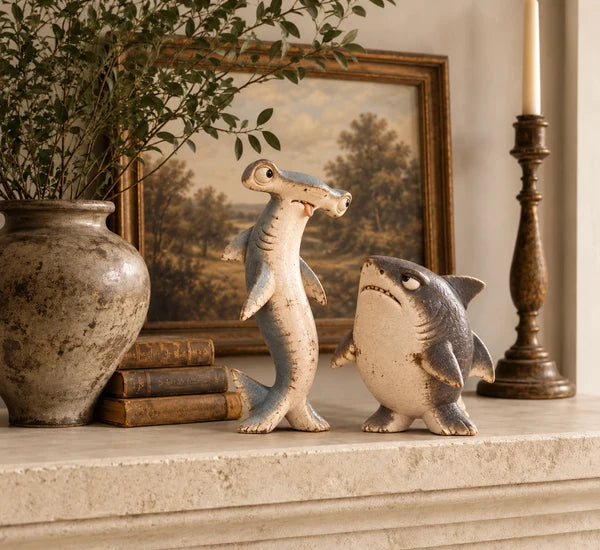 The Odd Shark Duo displayed in a styled home setting