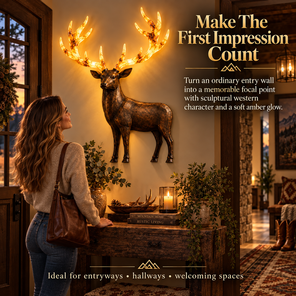 💥 Hot-Selling Half-Price Deal ✨ Light-Up Longhorn Wall Sculpture, Rustic Western-Style LED Wall Decor🎁