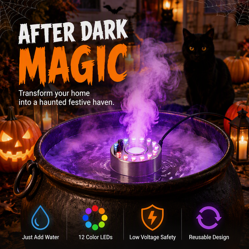 🌫️🌈 Mystic Water Fog Light – 12-LED Mist Effect for Fountains, Decor & Halloween