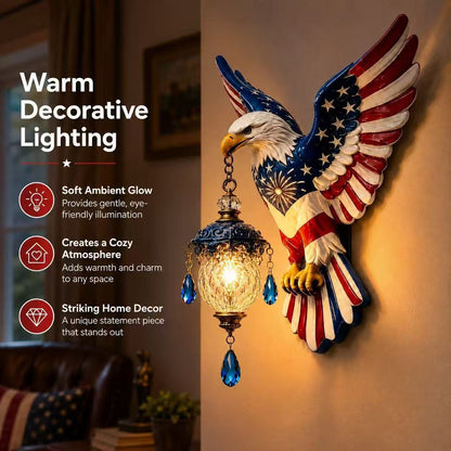 🦅American Freedom Eagle Pendant Wall Light – Vintage Patriotic Resin Sculpture Lamp with Crystal Accents (Unique Gift for Patriots)