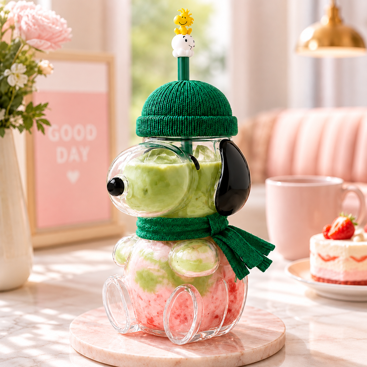 🥤🍂 Cozy Character Glass Tumbler – 3D Cold Drink Cup for Matcha, Coffee & More
