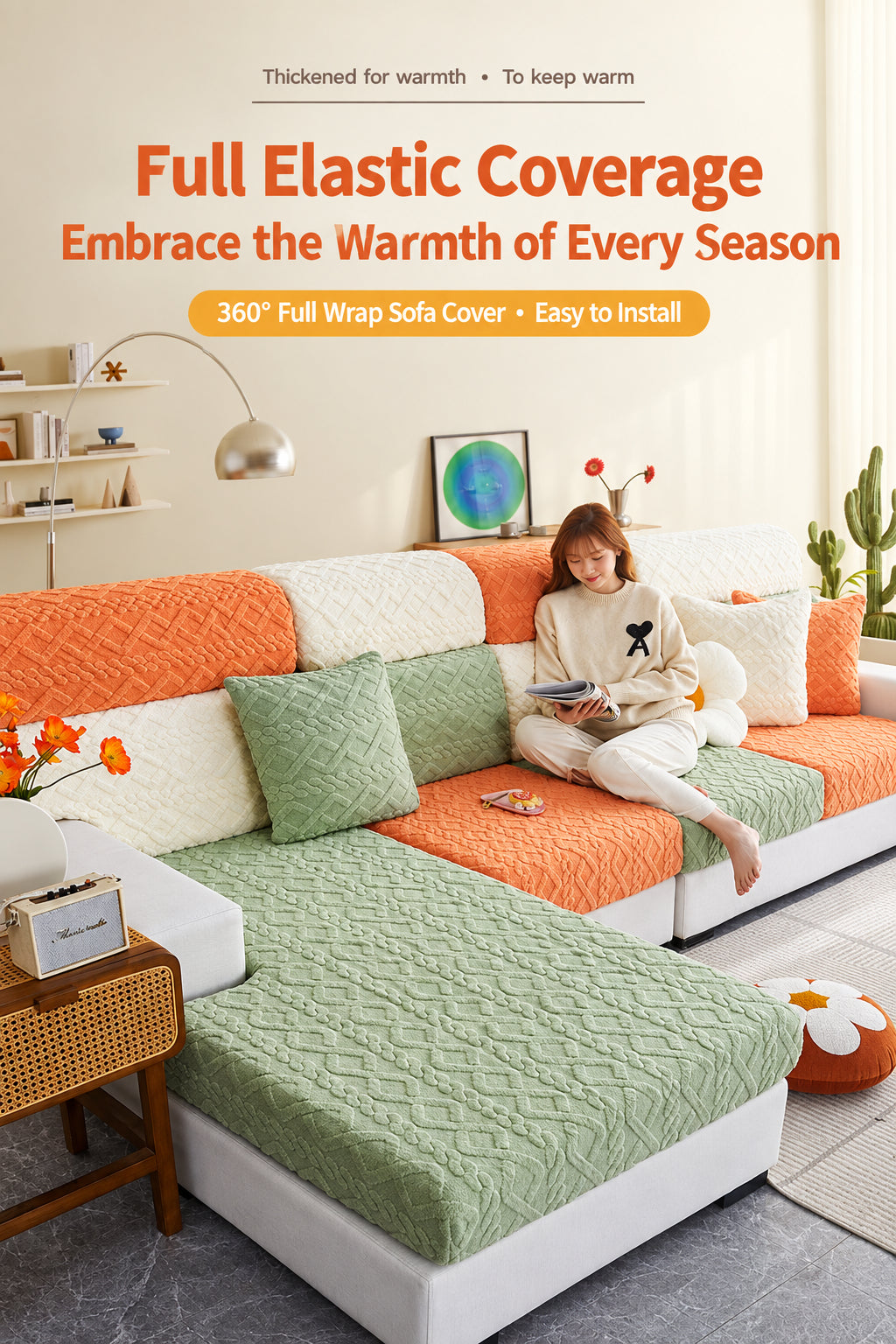 Luxury Plush Stretch Sofa Cover — Warm Comfort & Elegant Home Style