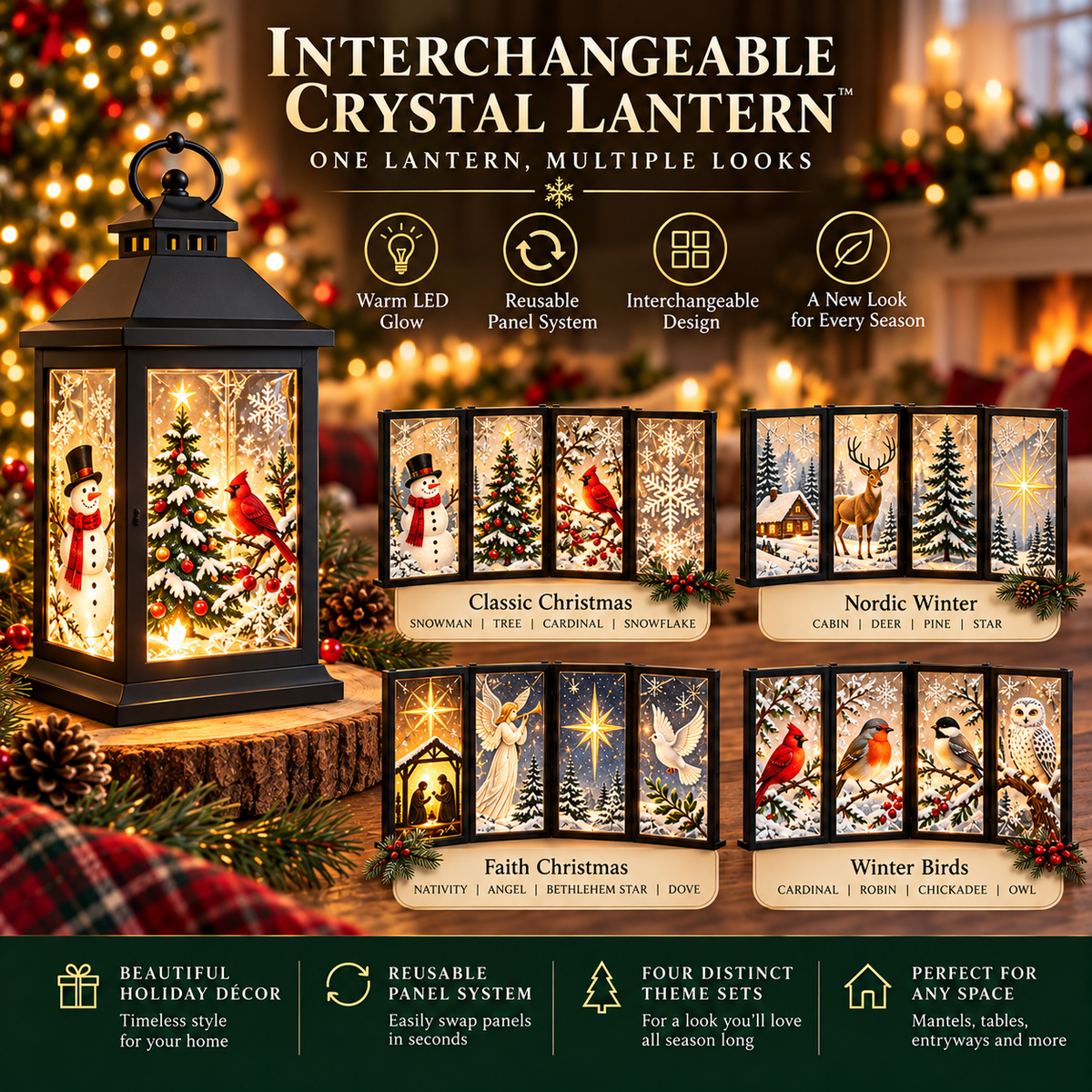 Interchangeable Crystal Lantern™ – Light-Up Holiday Décor