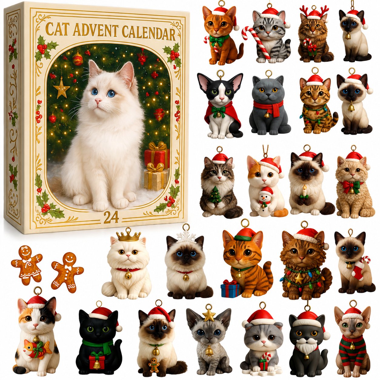 Advent Calendar 2026 Cat Advent Calendar Gift for Adults Friends Cat Owners and Lovers Christmas Holiday Countdown Gift 24 Designs Cats Charm Christmas Tree Ornament