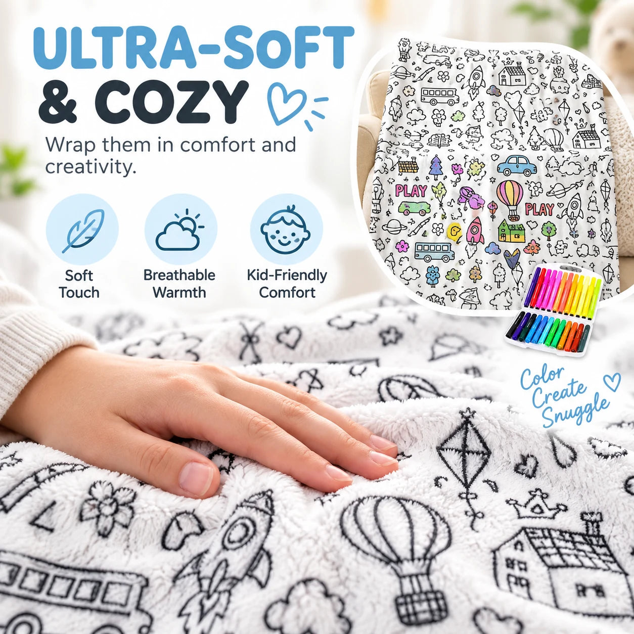Close view of soft creative coloring blanket