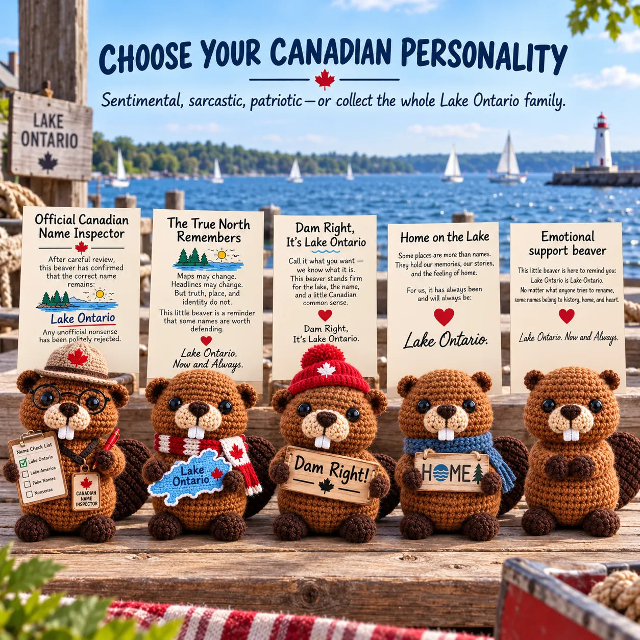⏳ Last Day 49% OFF – 🦫 Lake Ontario Emotional Support Beaver Crochet Keepsake | 5 Canadian-Inspired Personalities with Matching Message Cards for Cottage Families, Lake Lovers & Meaningful Gifts 🍁