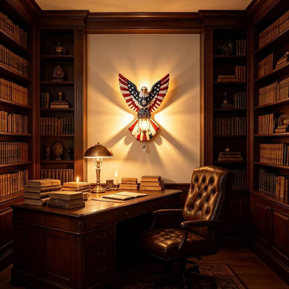 🦅American Freedom Eagle Pendant Wall Light – Vintage Patriotic Resin Sculpture Lamp with Crystal Accents (Unique Gift for Patriots)