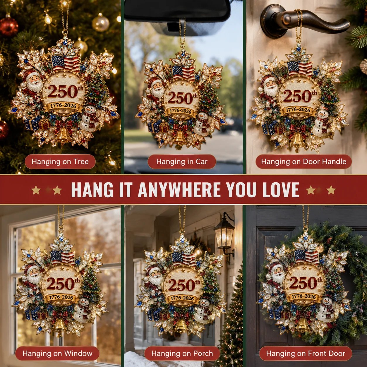 🔥🎁America 250 Crystal Patriotic Christmas Ornament