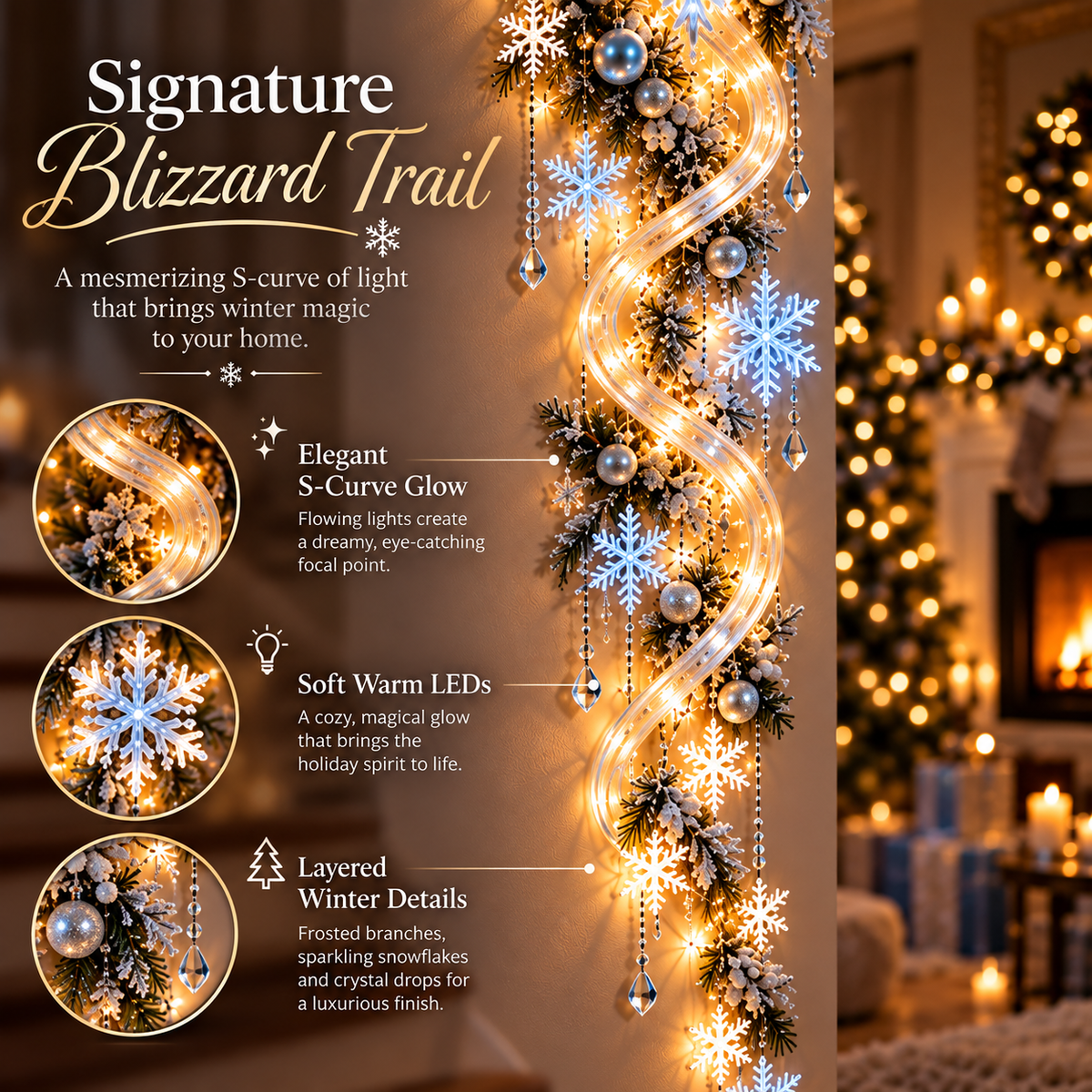Snowflake wall decoration by day and night