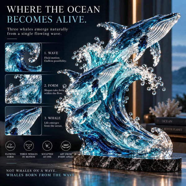 Close view of Becoming Ocean with wave and whale details