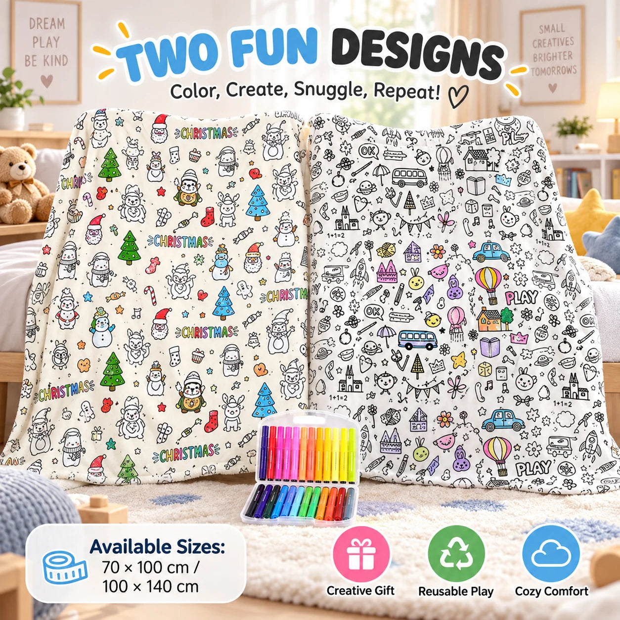 Two creative blanket designs with size options