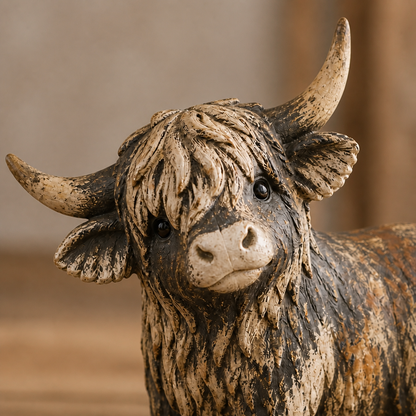 🐮 Rustic Highland Cow Figurine – Charming Farmhouse Tabletop Decor