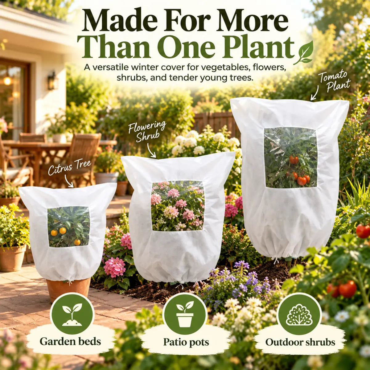 Frost covers used on citrus, flowers and tomato plants