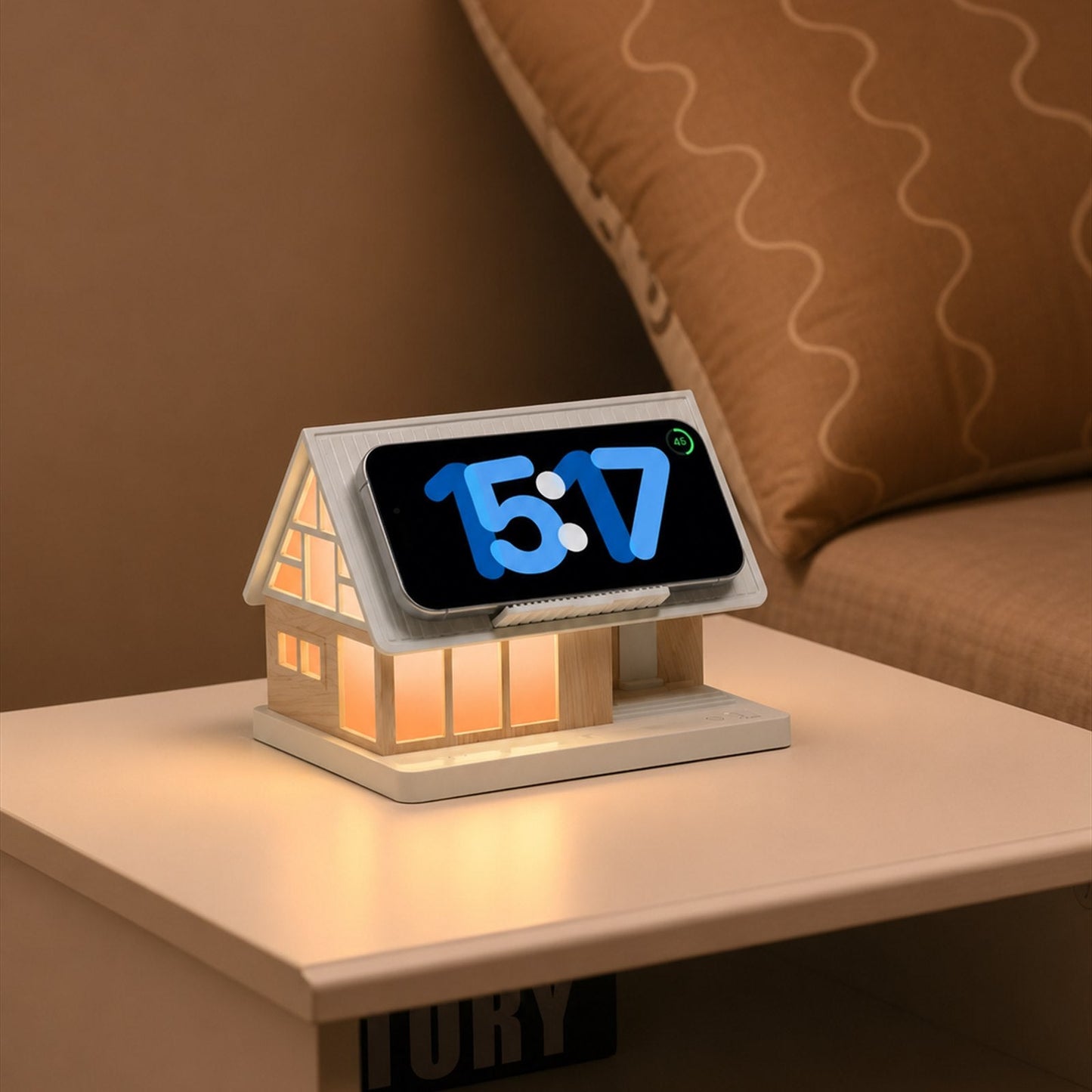 🏡✨ Cozy Cabin 4-in-1 Bedside Station – Alarm Clock, Night Light, White Noise & Wireless Charger