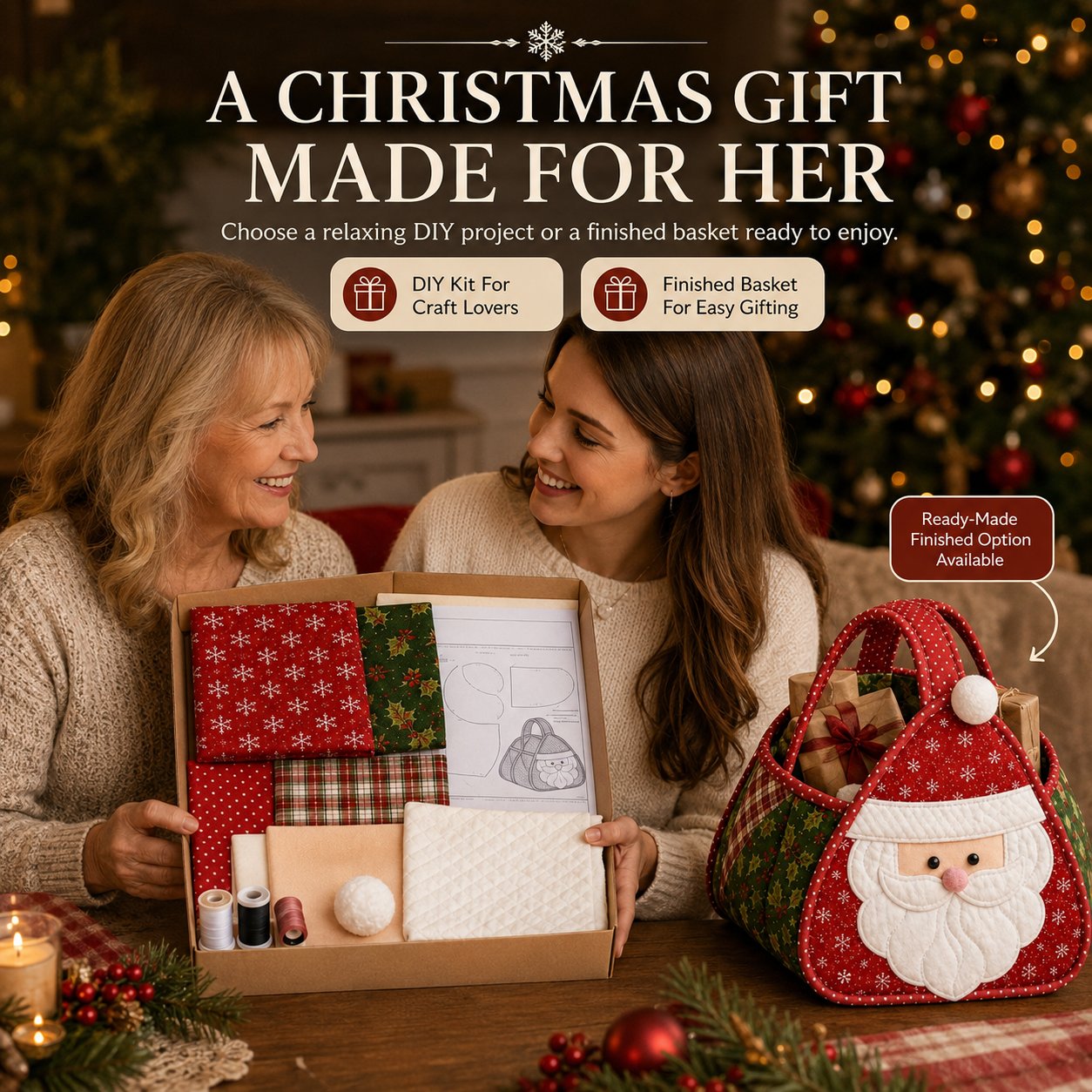 🎄🧺 Cozy Christmas Quilted Basket – DIY Sewing Project or Ready-Made Holiday Storage