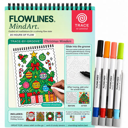 🌿 Trace-By-Groove Guided Flow Art Coloring Pad with Double-Sided Markers 🎨